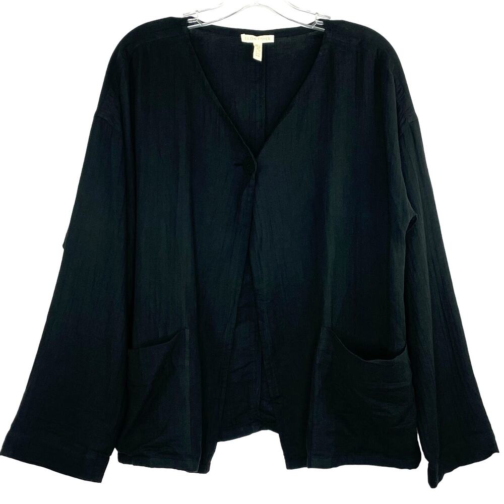 Eileen Fisher single button blouse lightweight cardigan organic cotton Medium